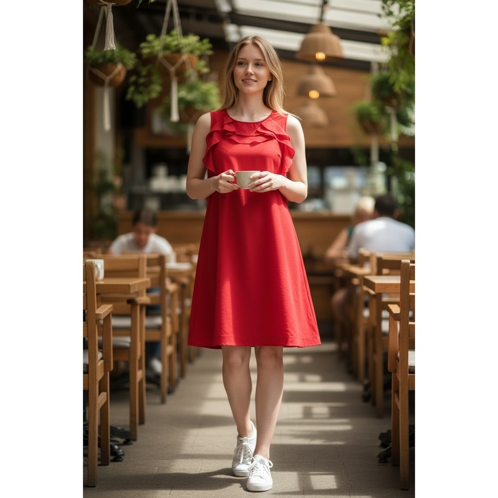 Altar'd State Women's XL Dress Ruffled Neckline Sleeveless Flowy‎ Red Feminine